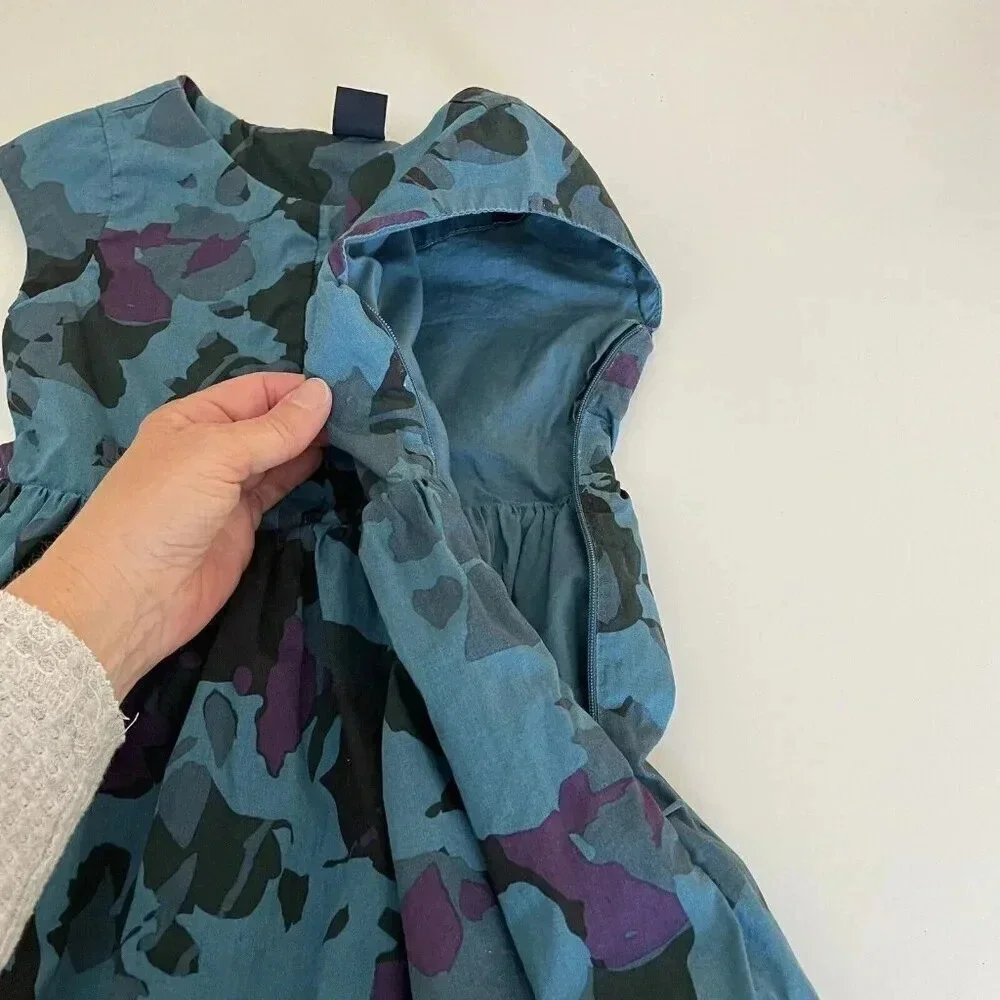 Gap Girls 4-5 Dress Blue Camo 100% Cotton Poplin Lined Short Sleeve EUC Summer